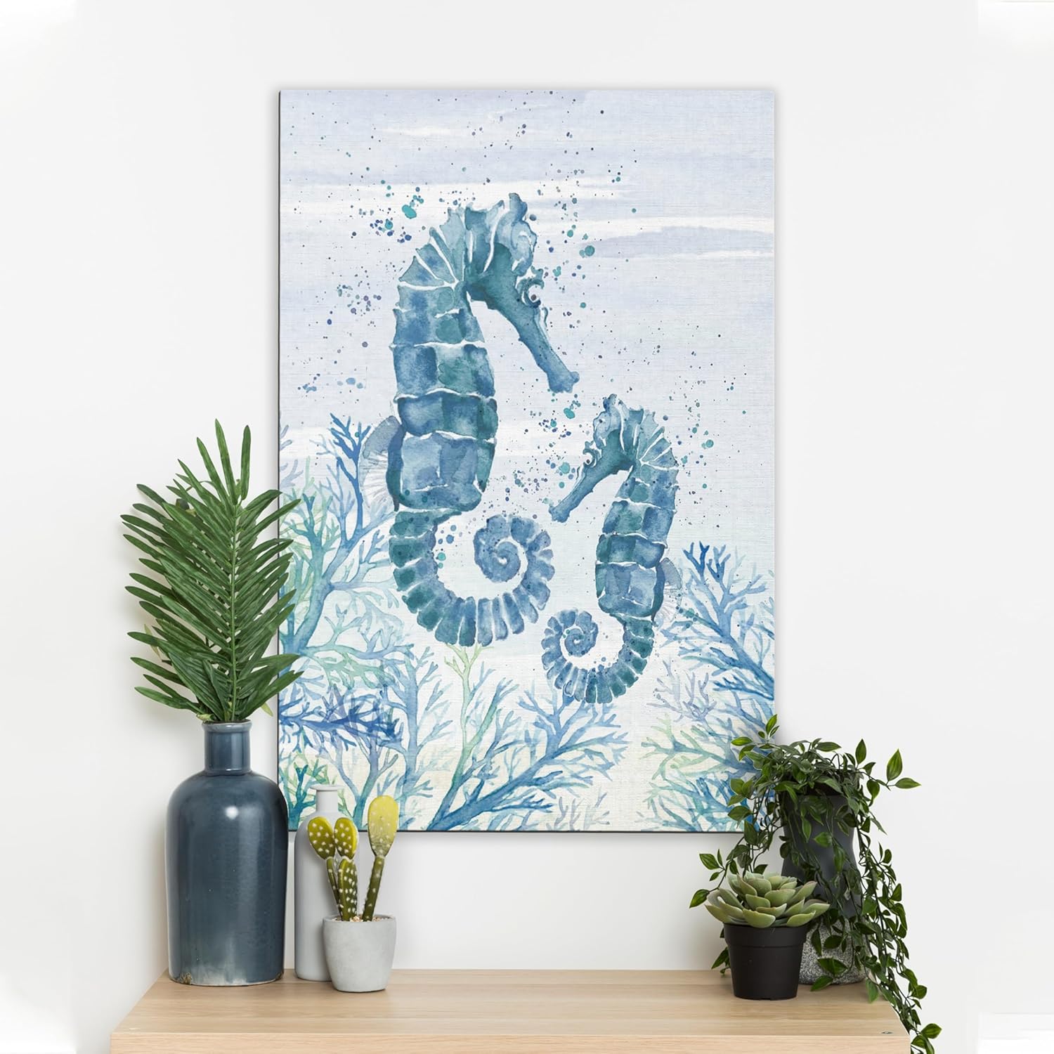 BIWSHA Vintage Ocean Beach Summer Seahorse Canvas Wall Art Prints Decor for Coastal House Home Bedroom Living Room Bathroom Office,Marine Life Themed Paintings Art Decor 16x24,Seahorse Lover Gifts