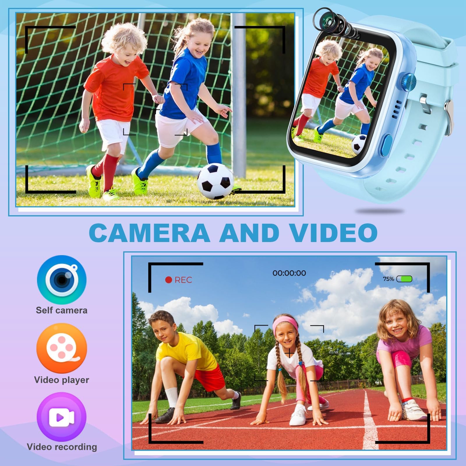 OKYUK Reloj inteligente para niños 4G, con GPS y teléfono, reloj de pulsera para niños, con llamada telefónica, mensajes, modo escolar, función SOS, cámara y podómetro (T45 azul)