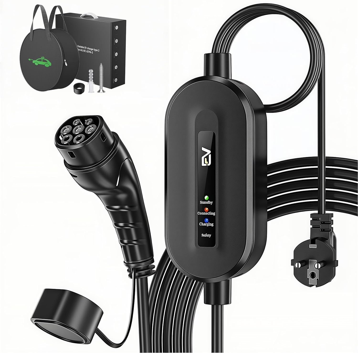 EVJUICION Cargador Coche Eléctrico (6m 3,68kW, 16A, IP67/IP65) Cargador EV Tipo 2 Enchufe y Carga Rápida, Indicadores LED, Estación de Cable Portátil Carga Coche Eléctrico con Bolsa IEC 62196-2