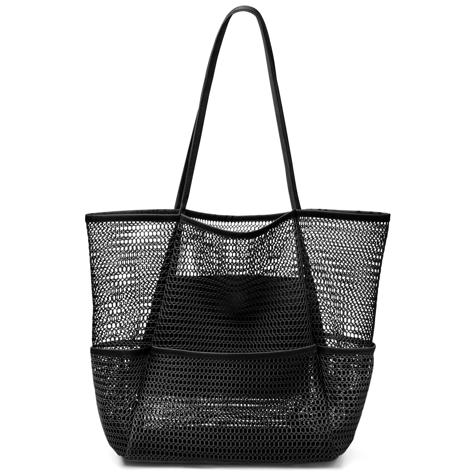 Beach Bag with Mini Pocket, Beach Tote Bags for Women Large Foldable Mesh Swimming Pool Travel Bags - Sandproof