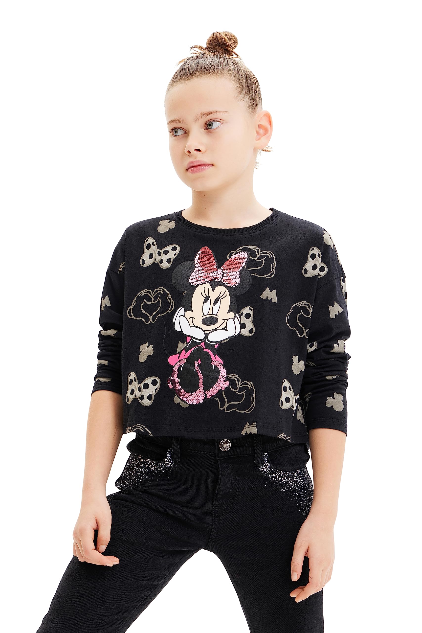 Sequined Minnie Mouse T-shirt - BLACK - 7/8