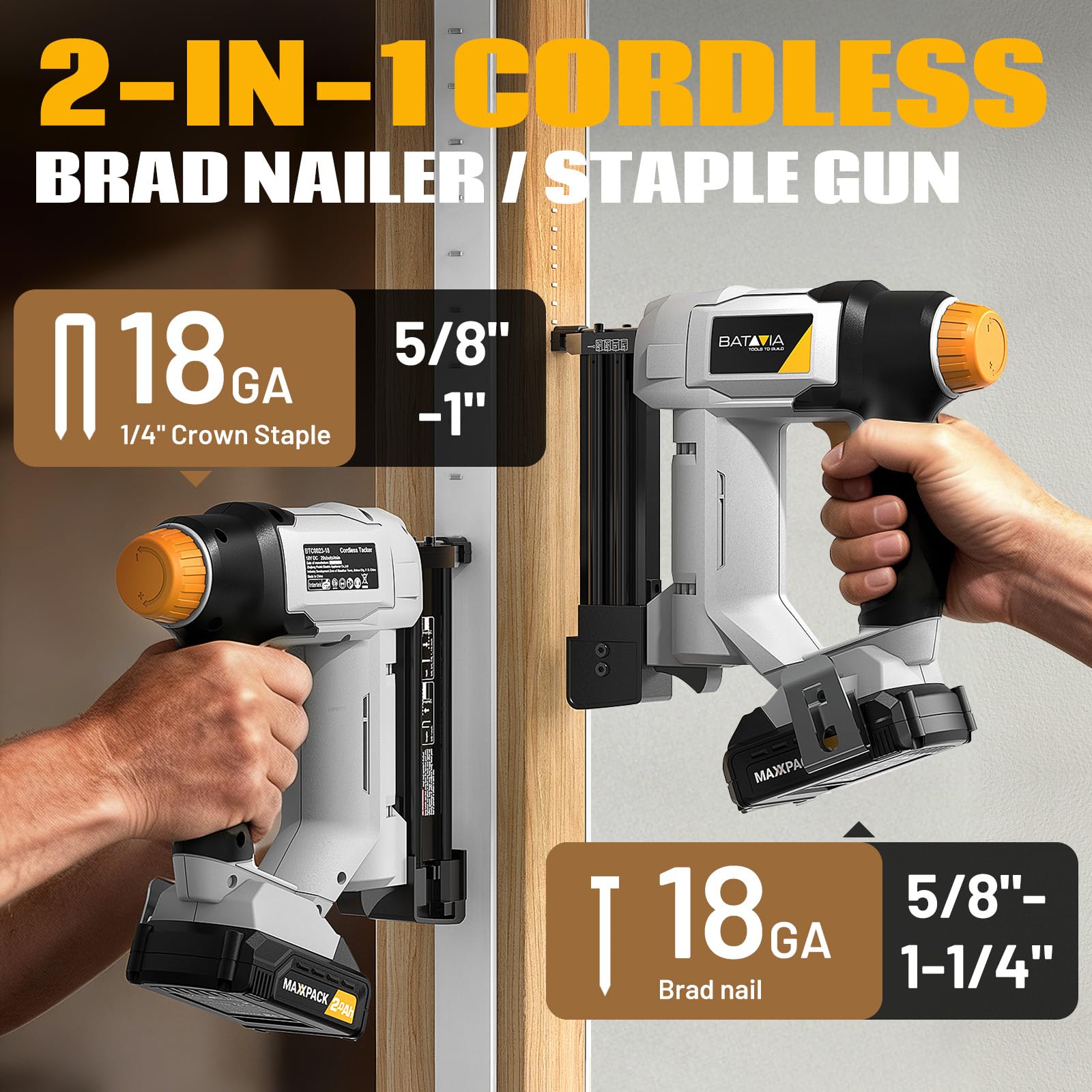 Batavia 20V Cordless Nail Gun - Brad Nailer & Stapler -3