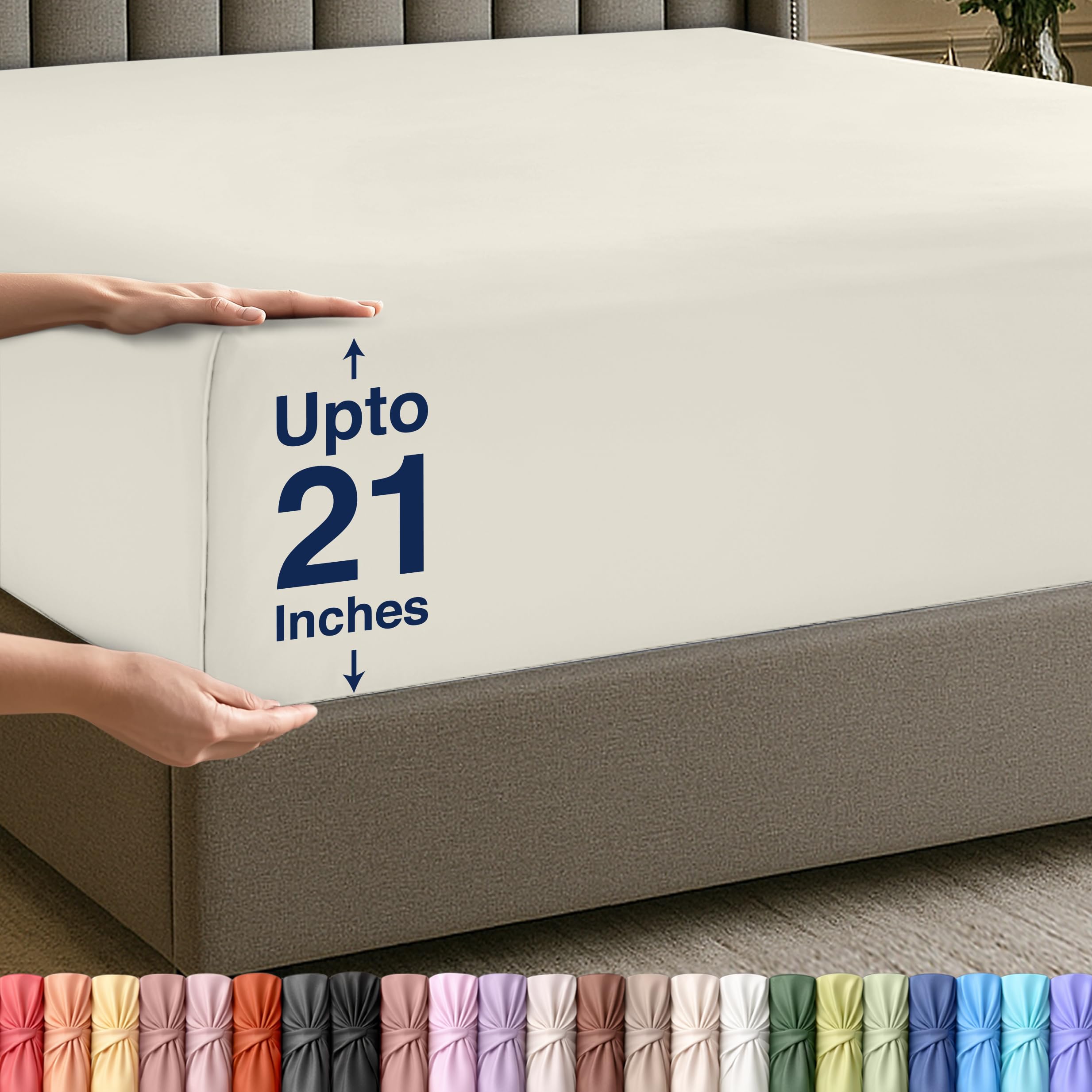 Utopia Bedding Queen Deep Pocket Fitted Sheet – Extra Deep Pocket – Fits up to 21 Inch Mattress – Hotel Luxury – Soft, Breathable and Comfy – Shrinkage and Fade Resistant – Easy Care – (Ivory)