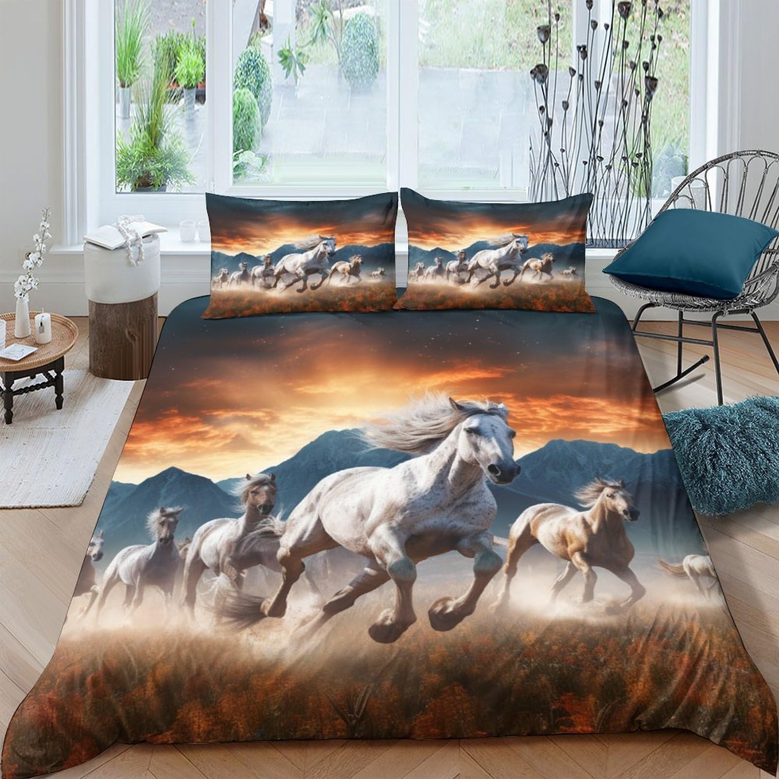 Ensemble de literie cheval housse de couette 200x200cm double lit microfibre