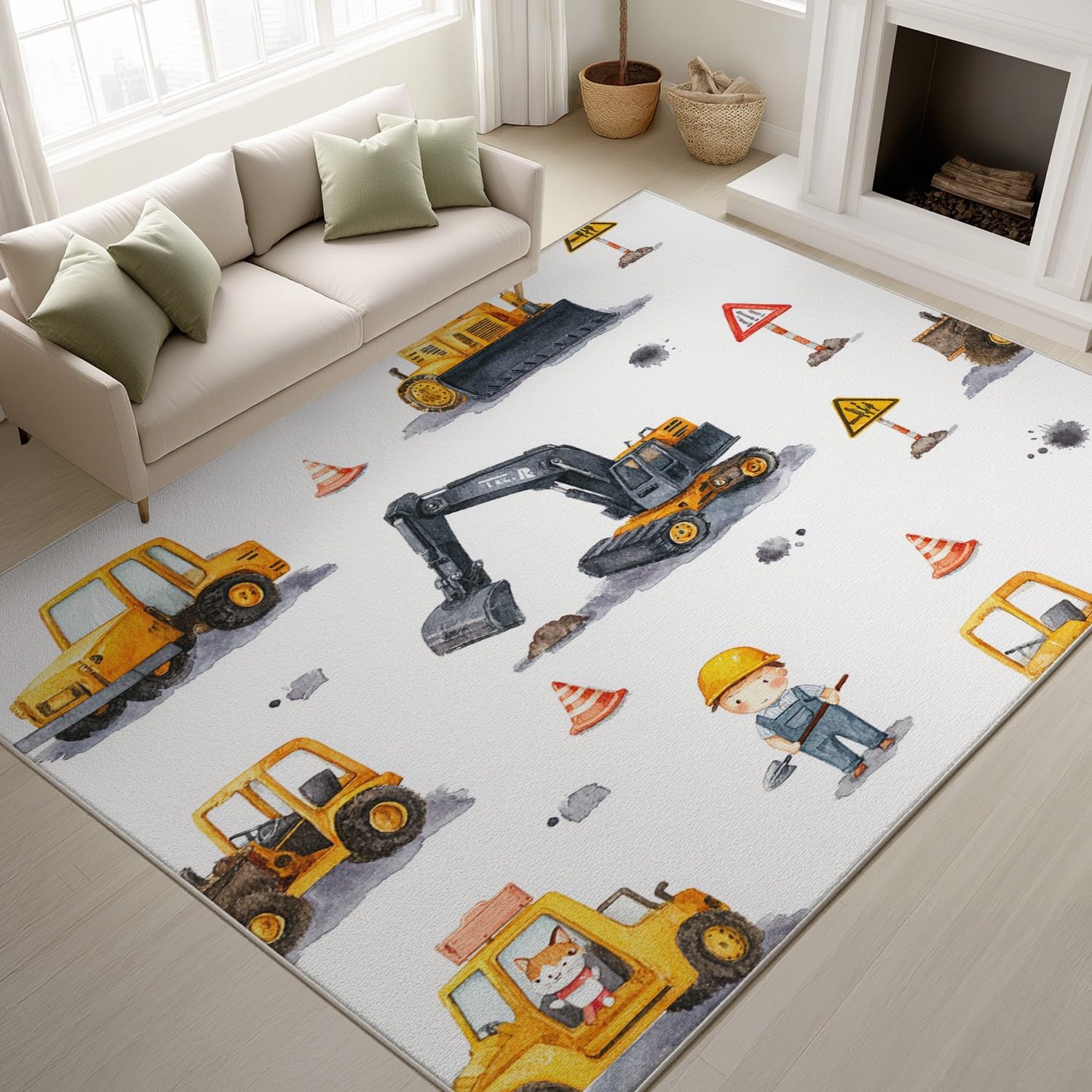 Tapis de chambre pelleteuse 80x120 cm lavable et antidérapant pour enfant