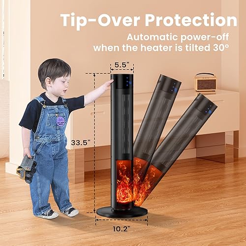 Miniatura 4 de Calentador de espacio portátil de 1500 W con chimenea, cerámica PTC oscilante de 70, termostato ajustable de 33.5 pulgadas, protección contra