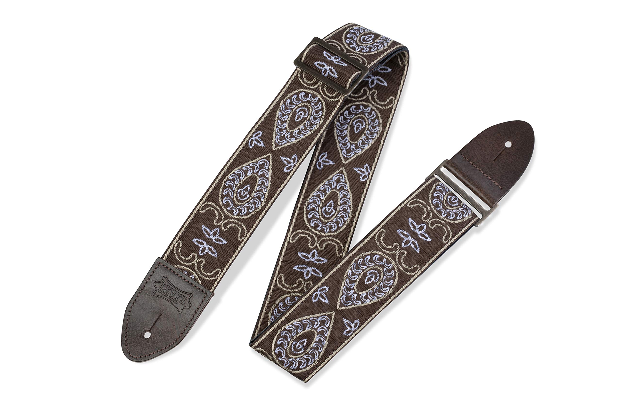 Levy's Leathers 2 Vintage Hootenanny Jacquard Weave gitaarband met lederen achterkant (M8HTV-13