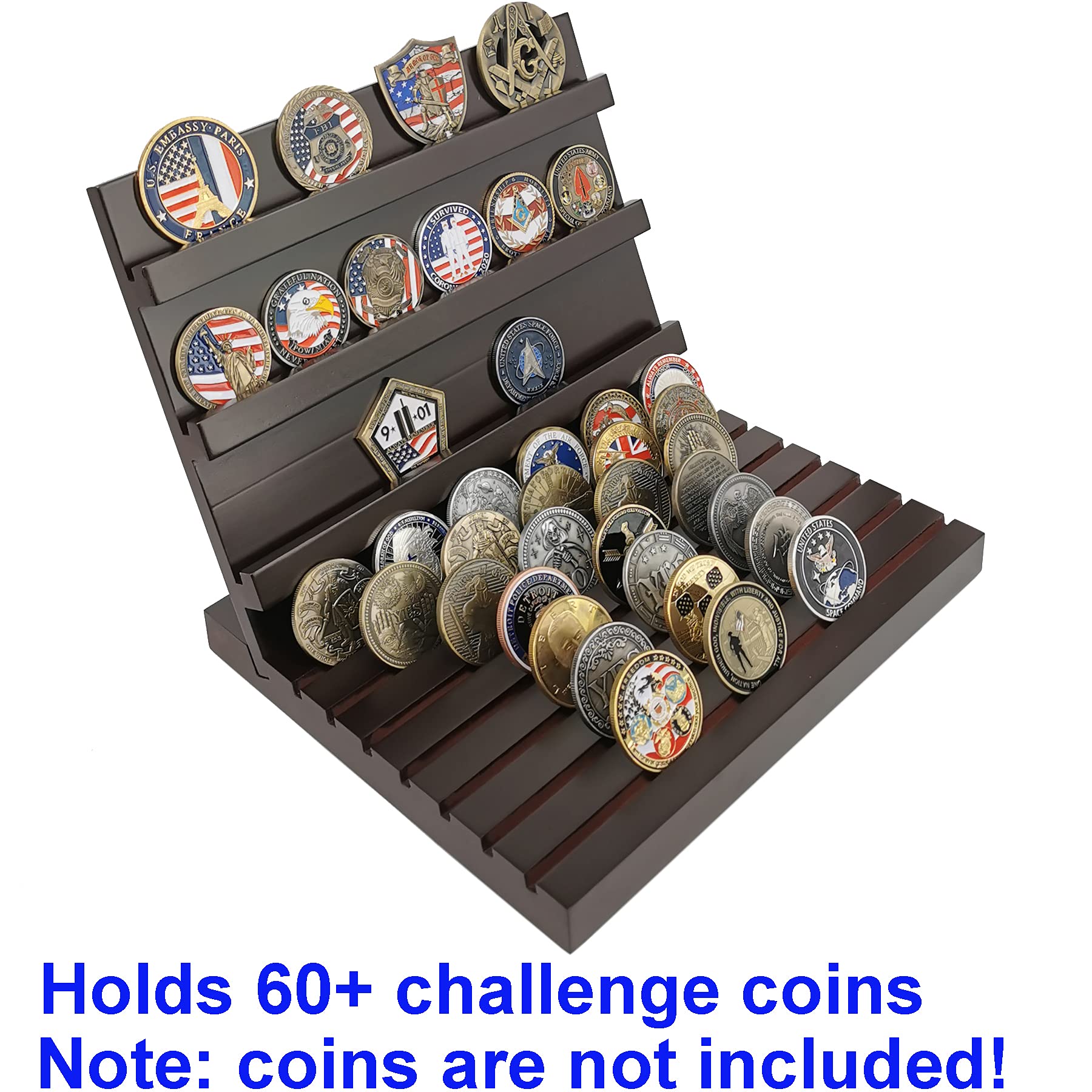 Challenge Coin Display Stand Military Coin Holder Wooden Rack Holds 60