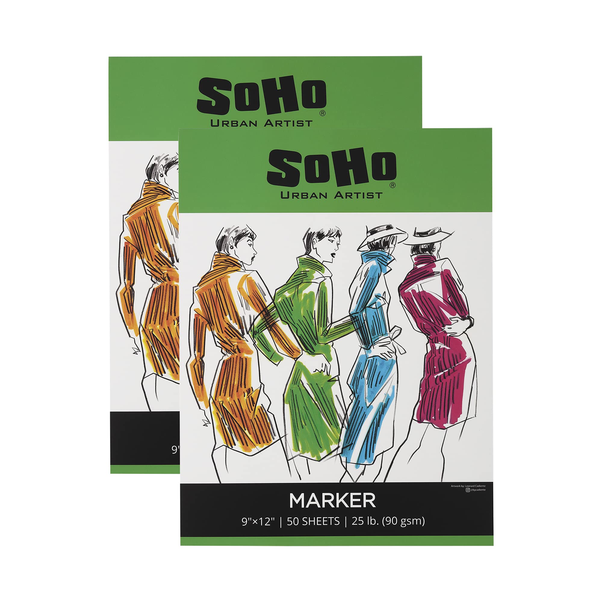 Marker Paper Pads - Bleed Resistant Paper for Drawing or Sketching with Markers, Ink, Pens, Color Blending, & More - [2-Pack - 9x12"]