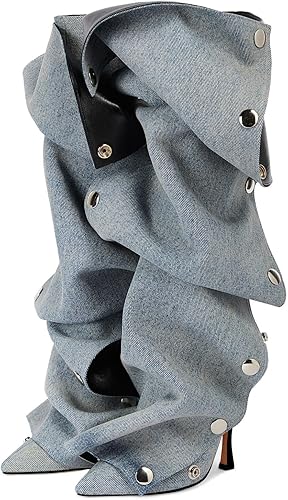 KaroNairy Slouchy Knee High Boots for Women Pointed Toe Stiletto High Heel Boots
