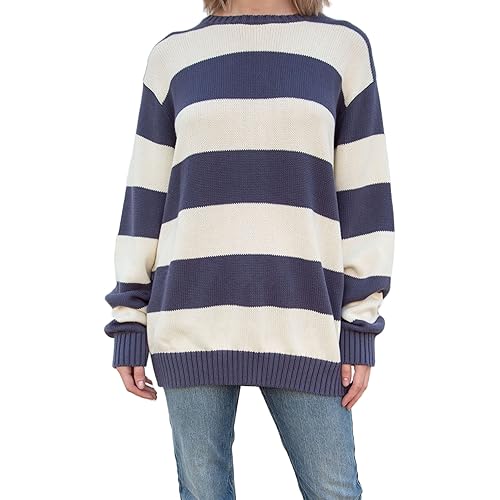 Women Y2K Striped Sweater Knit Oversized Long Sleeve Pullover Sweaters 90S Harajuku Preppy E-Girl Streetwear