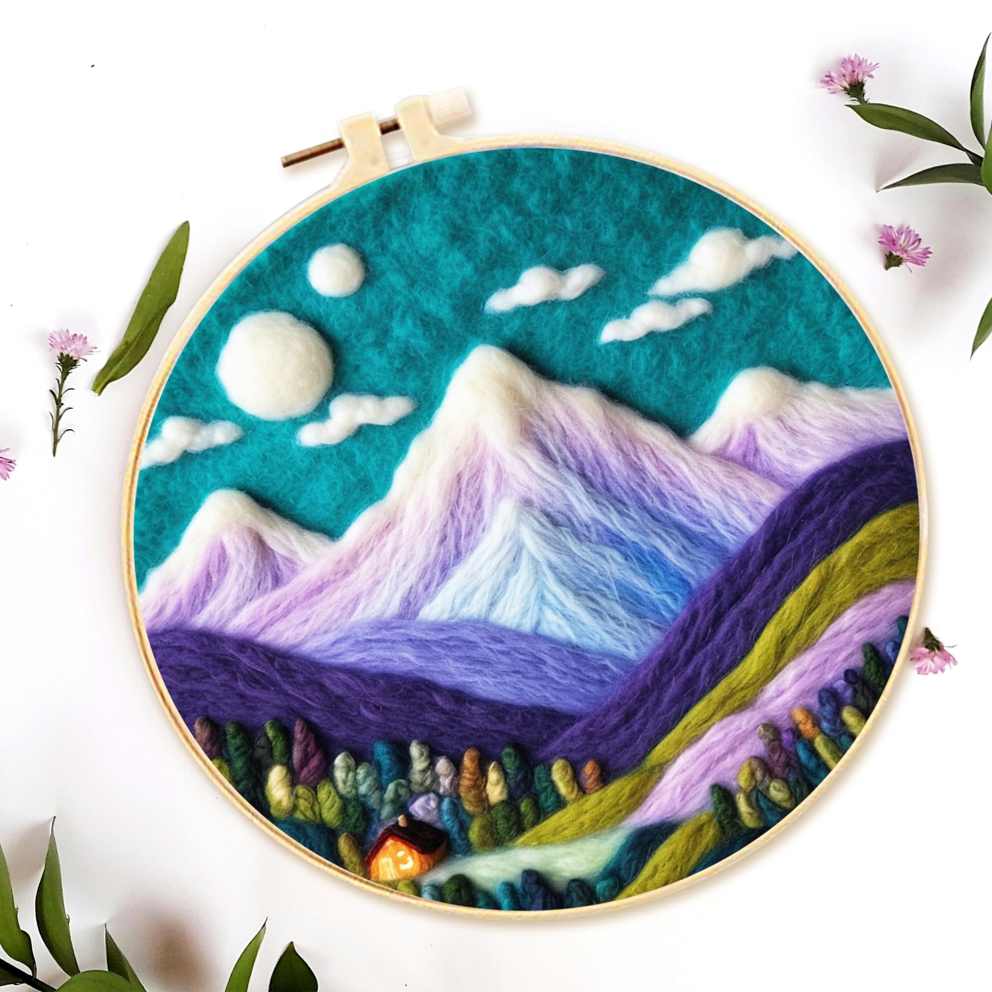 IWANTDIY Needle Felt Starter Set, Felt Painting Kit for Beginners Wool Needle Felt Set with Felt Needle, Picture Frame, Foam Pad, Felt Cloth, Used for Home Decoration (Pattern 02)