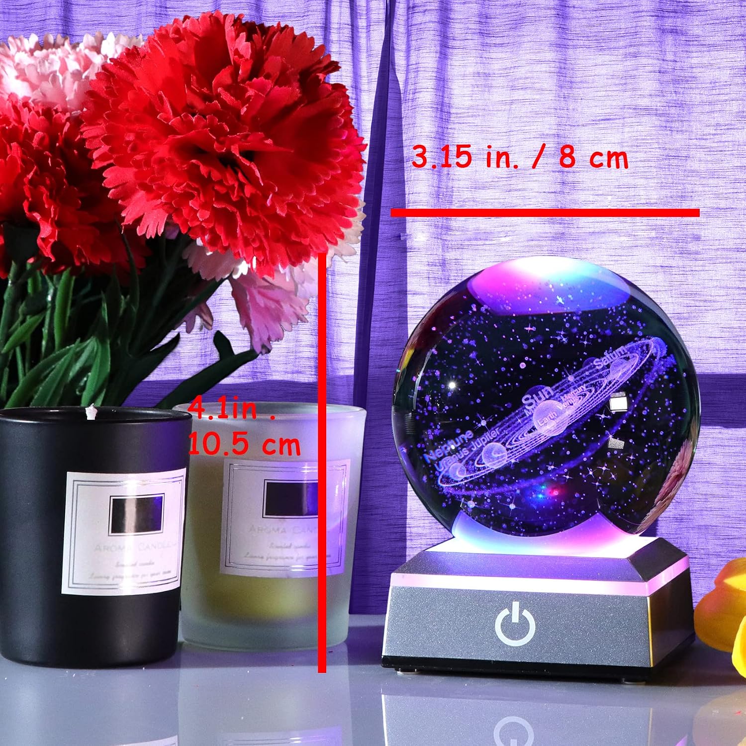 Crystal 3D Solar System Ball Science, Astronomy Gifts with LED Base 3.15'' image 5