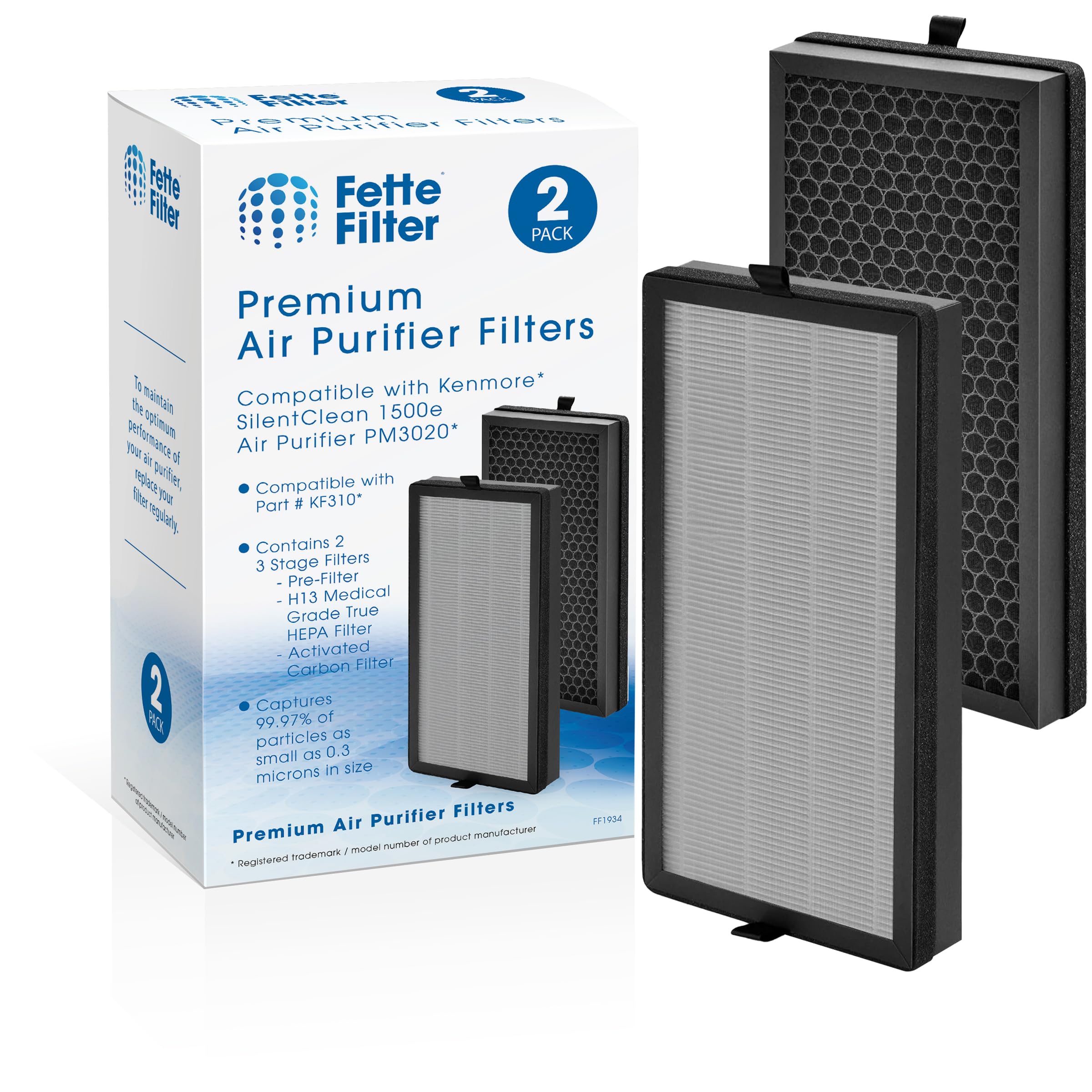 Fette Filter - KF310 True Hepa H13 Filter Set Compatible with Kenmore SilentClean1500e Air Purifier Model PM3020 with 3 Stage Filtration Part # KF310