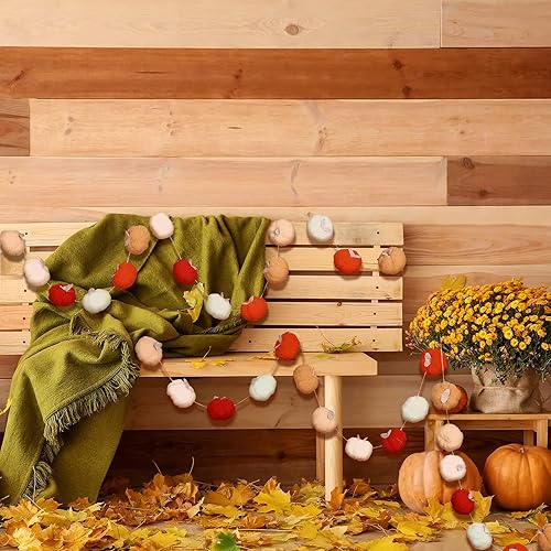 Miniatura 7 de Guirnalda de bolas de fieltro de calabaza pequeña, guirnalda de pompones, guirnalda de calabaza, decoración de bola de calabaza, calabazas de