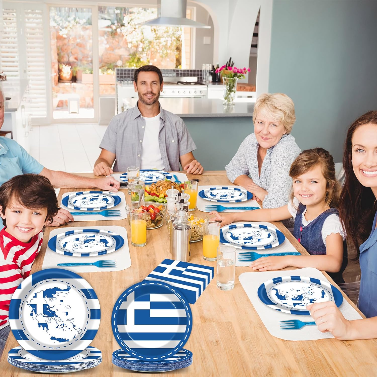 gisgfim 96 Pcs Greek Flag Greece Plates and Napkins Party Supplies Greek Flag Birthday Party Tableware Set Blue Greece Birthday Decorations Favors for Greek Family Gathering Dining for 24 Guests
