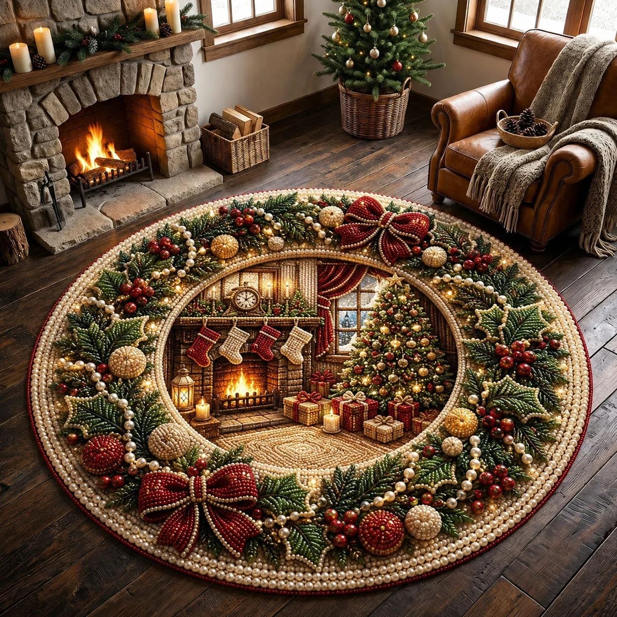 3D Optical Illusion Christmas Rugs Wear-Resistant Santa Claus Non-slip Mats，L-39 in