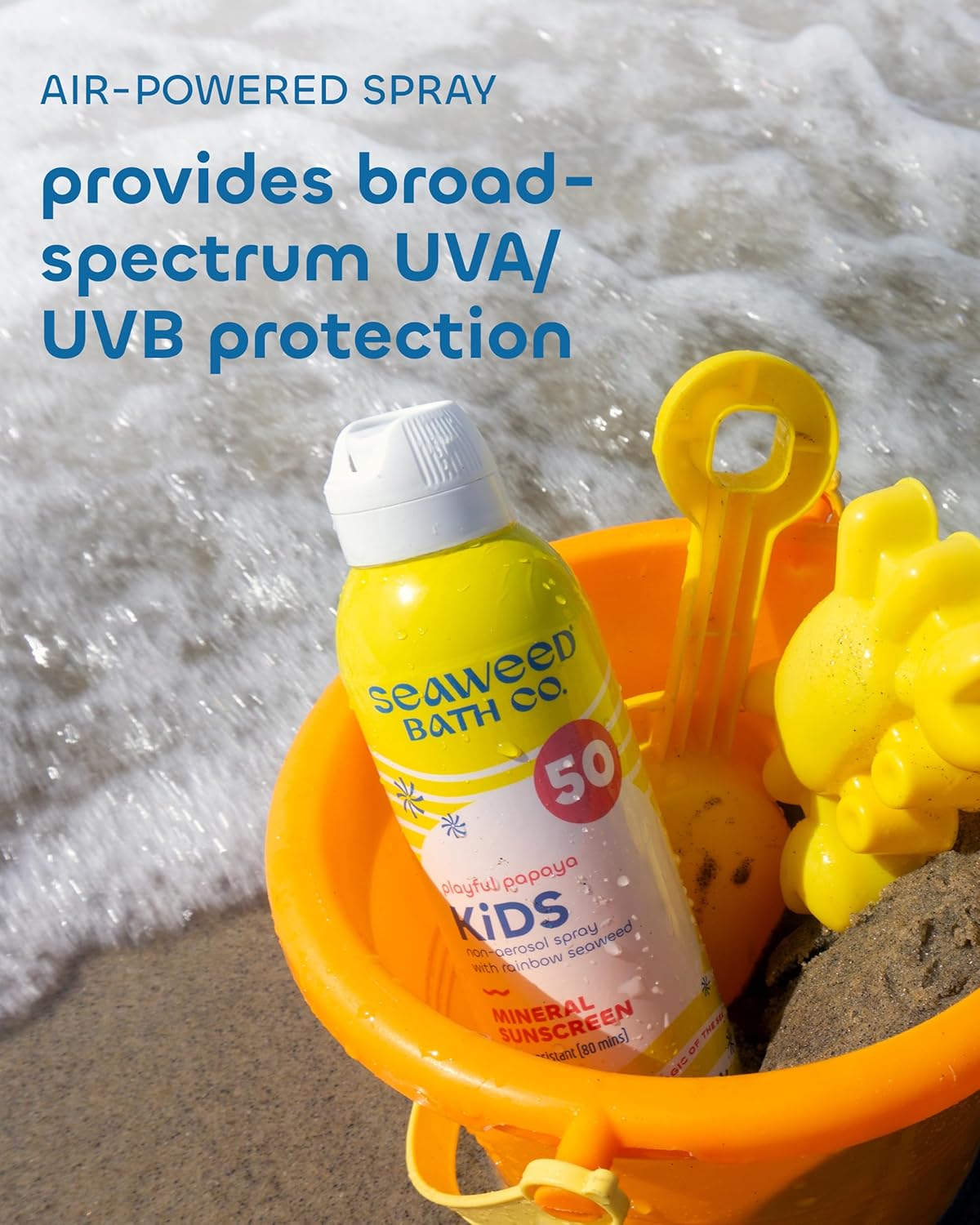 Seaweed Bath Co Kids Mineral Sunscreen Spray SPF 50 - Zinc Oxide Tear Free Sunblock for Children - Lightweight Water Resistant Broad Spectrum Protection for Sensitive Skin, 6 Ounce