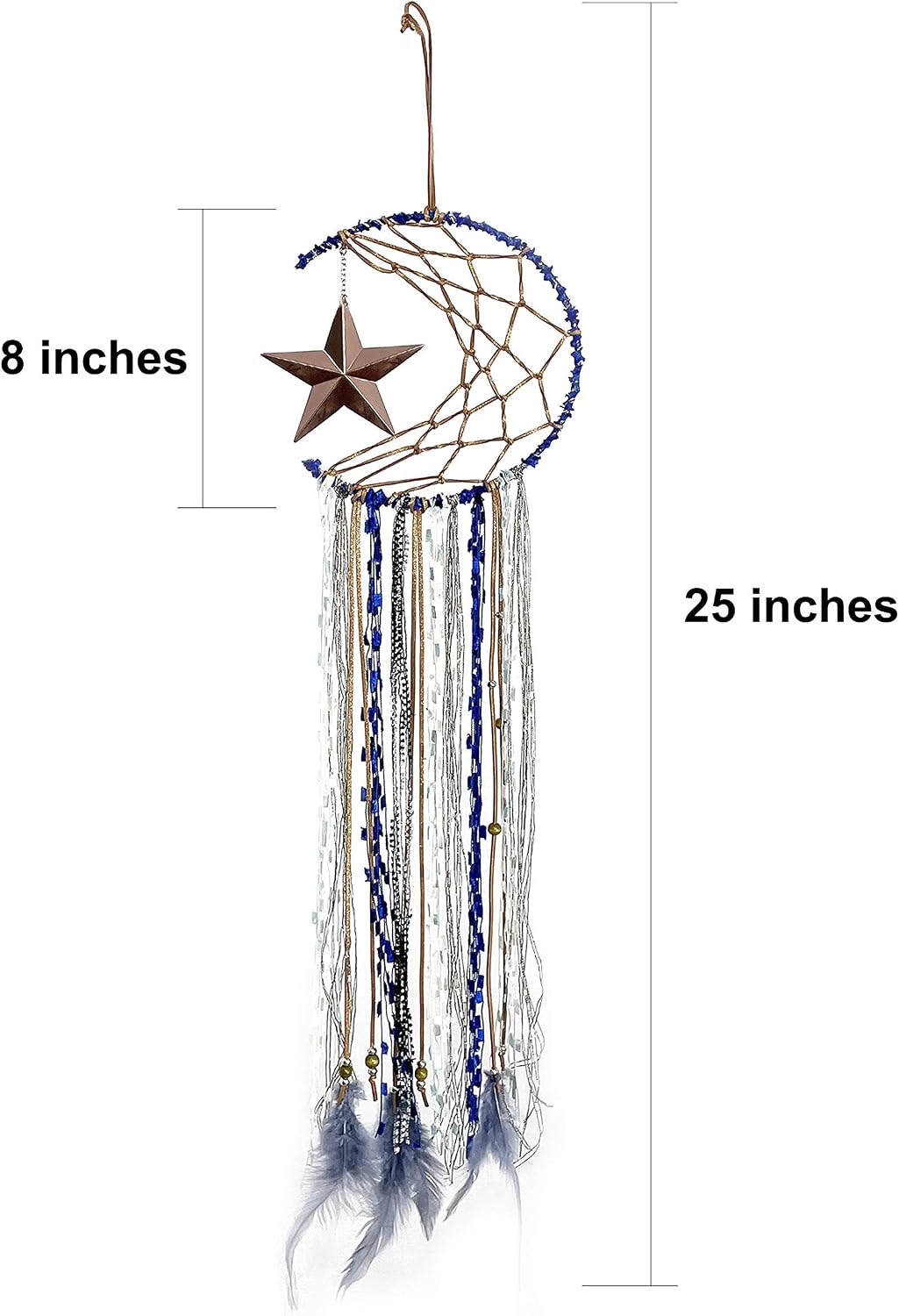 Dream Catcher - Half-Moon Handmade Boho Dream Catchers Blue Native American Dream Catcher for Boys and Girls Star Dream Catchers for Bedroom Wall Hanging Decor Home Gfits (Blue&Brown)