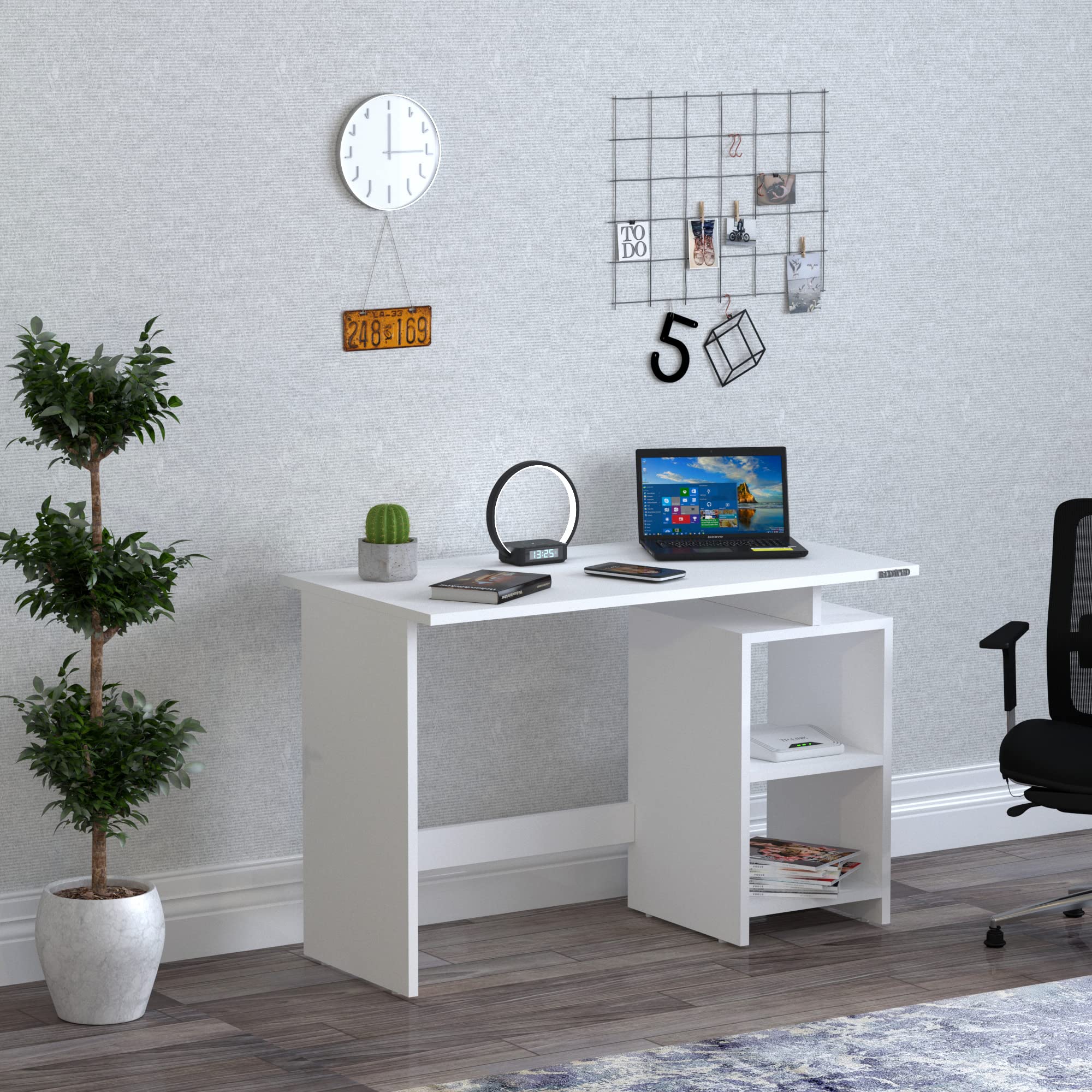 Redwud Calister Engineered Wood Study Table, Study Desk, Computer Desk, Office Desk, Small Office Table, Laptop Table with Drawer, Computer Table (White) (D.I.Y) Matte Finish