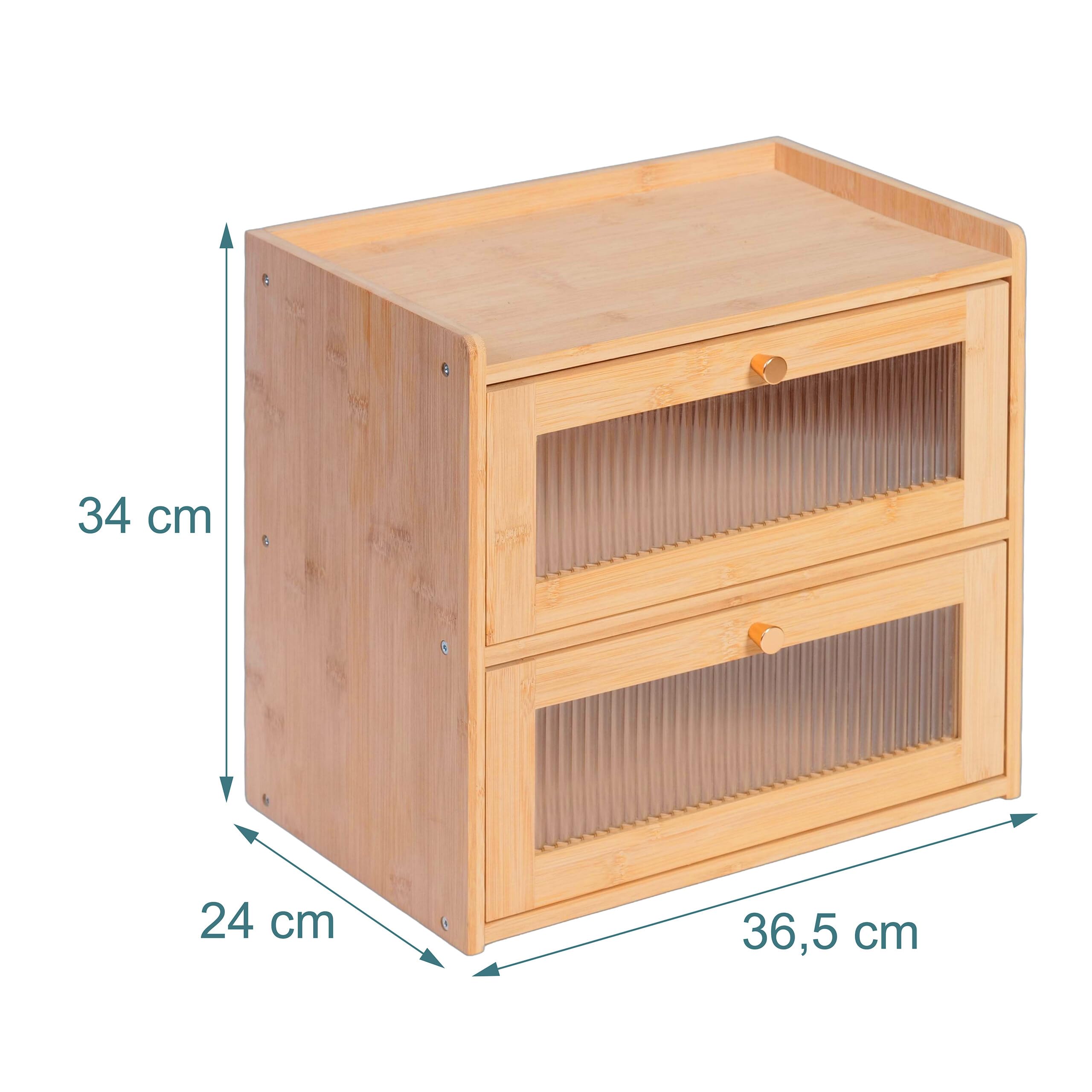 Relaxdays Panera de bambú, 2 estantes, con Ventana, Puertas abatibles, Altura 34 x 36,5 x 24 cm, Color Natural