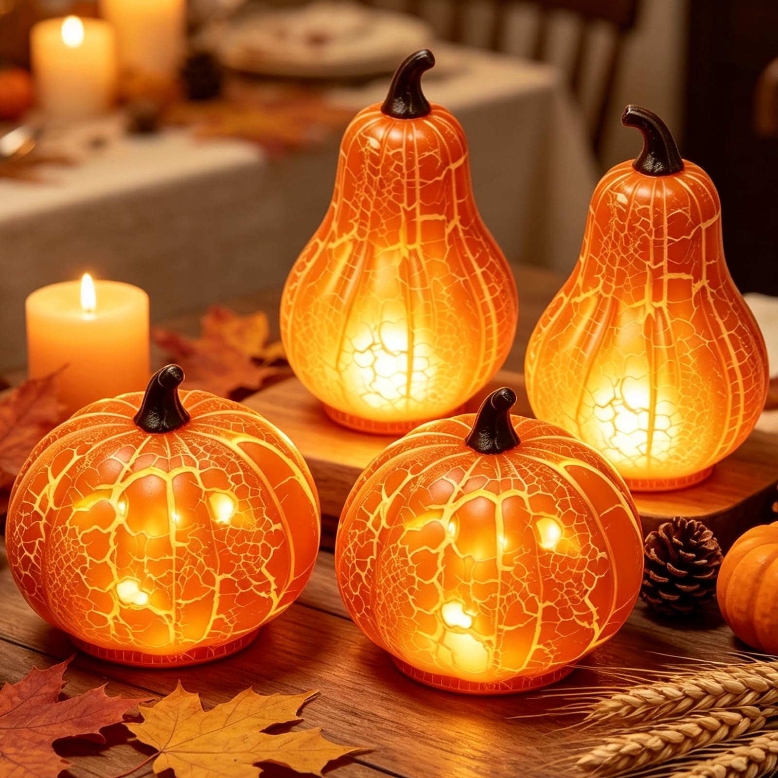 dididudi 4 Pack Halloween Pumpkin Lantern LED Light Up Pumpkins, Battery Operated Flameless Tabletop Decor for Fall, Thanksgiving Home Decor Hallway, Mini Boo Basket Gift for Halloween Autumn