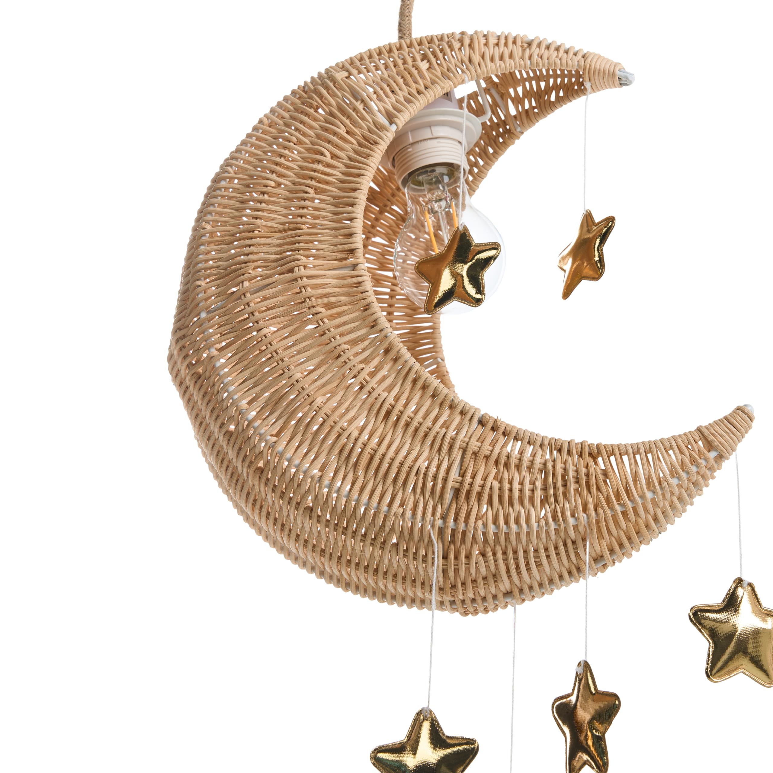 Beliani Lampada a sospensione in vimini di rattan intrecciata a mano a forma di luna Plafoniera naturale