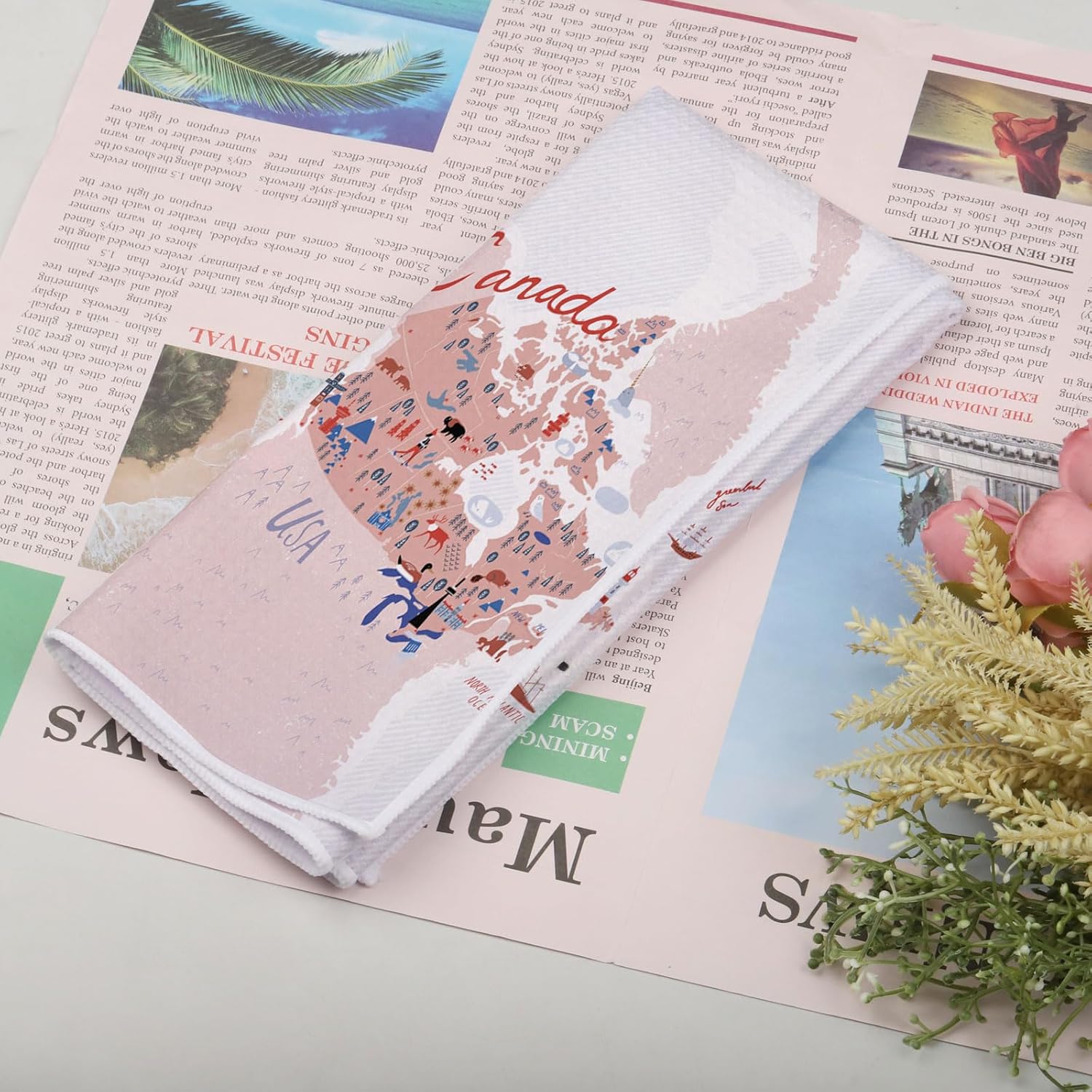 VAMSII カナダ旅行 お土産 カナダ地図 ランドマーク キッチンタオル カナダ ハネムーンギフト カナダ旅行ギフト (USCan