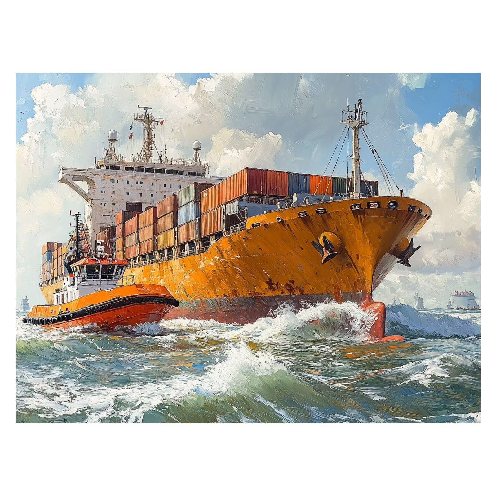 Malen Nach Zahlen Erwachsene Boot Leinwand zum Bemalen 70x95cm ZSHS-1980 | Diy Set Erwachsene mit Acrylfarben Set Pinselset Farbenfrohe Leinwand Containerschiff für Deko Wohnzimmer Geschenke