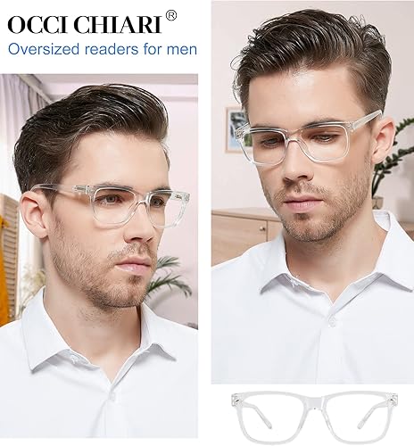 Miniatura 2 de OCCI CHIARI Anteojos de lectura grandes para hombre con marco grande 100 125 150 175 200 225 250 275 300 350 400 500 600 (transparente, 2.0)