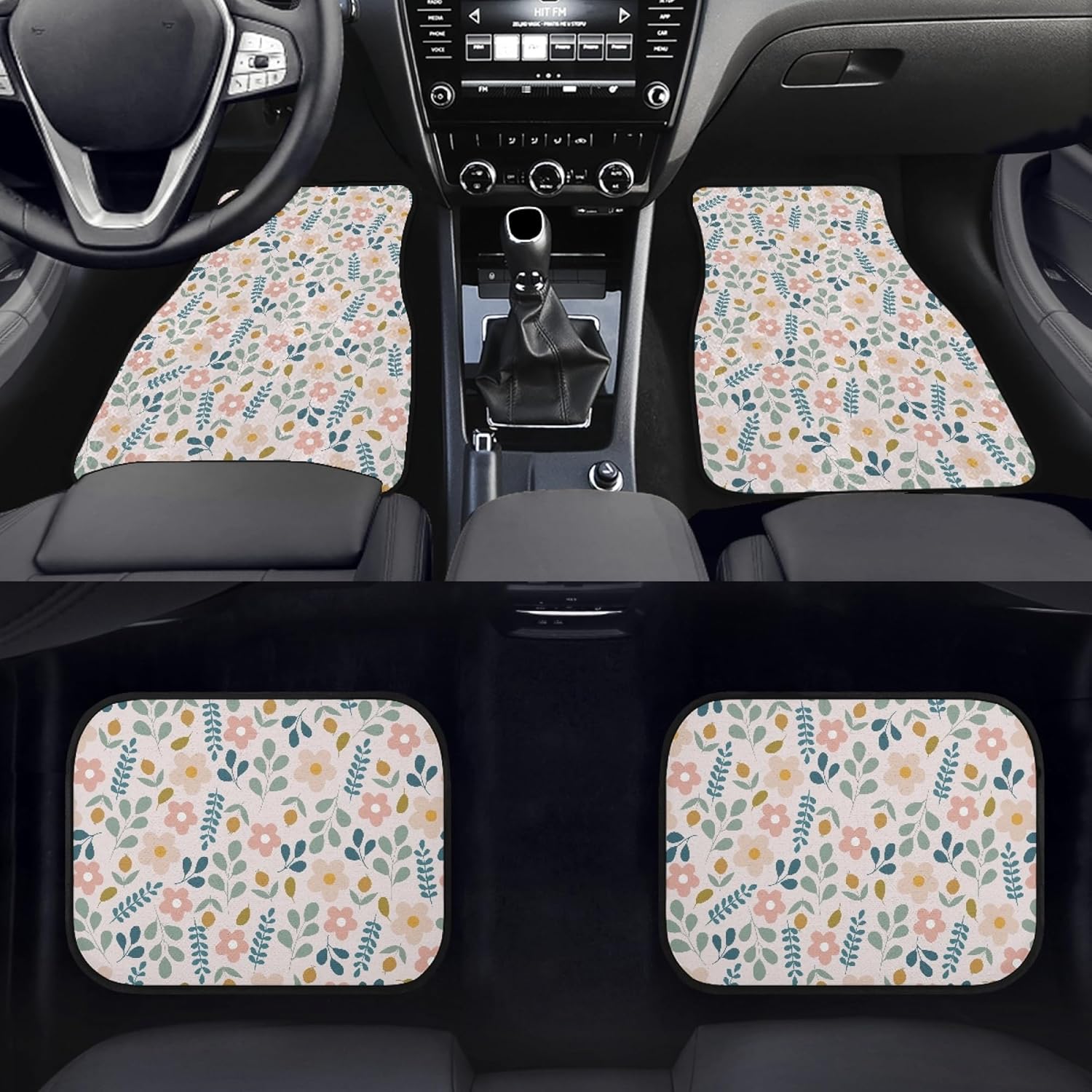 Cute Flower Car Floor Mats 4Pcs Botanical Spring Flowers and Leaves Abstract Floral Background Floor Mats for Cars Custom Front Rear Vehicle Rugs Universal Auto Accessories for Trucks Sedans - Image 3