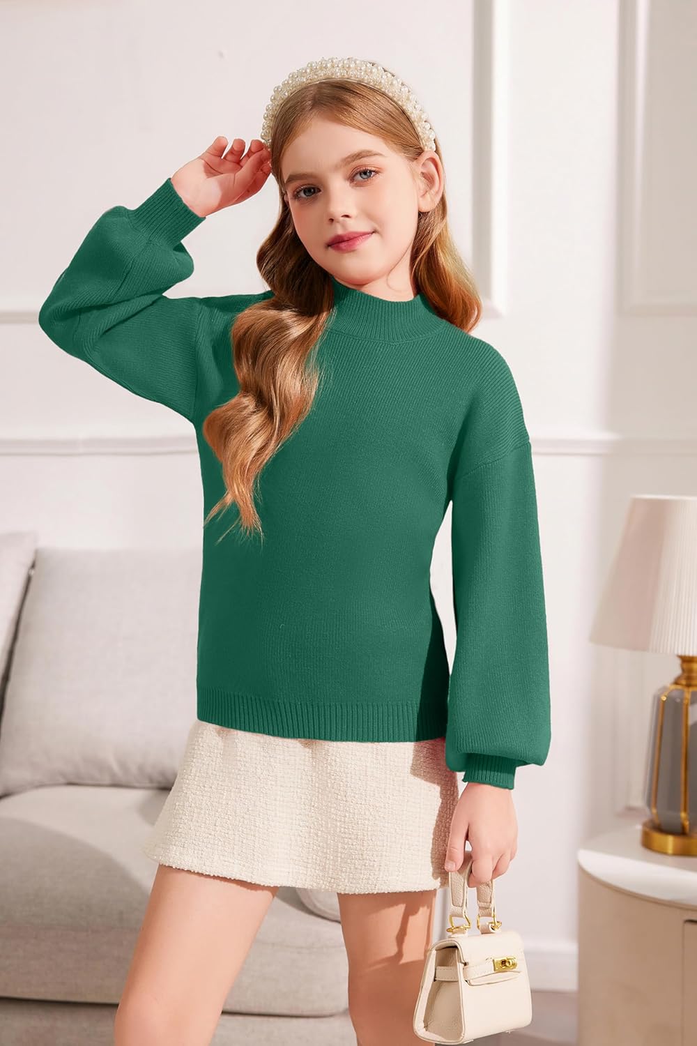 Arshiner Girls Sweater Mock Neck Pullover Casual Latern Sleeve Knit Jumper Tops