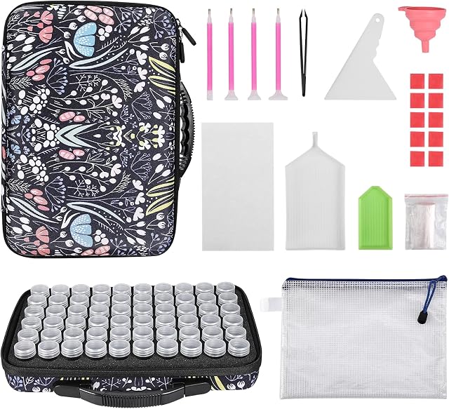 Dadanism Diamond Painting Storage Containers, 60 Slots Diamond Embroidery Accessories, Shockproof Jewelry Beads Organizer Tools Kit, Diamond Art Craft Accessories and Tools Carrying Case, Night Blue