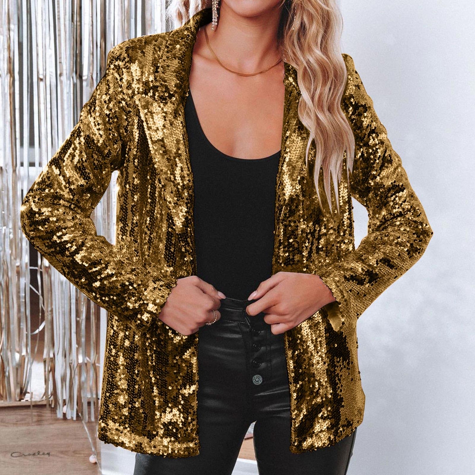 Générique Veste Paillettes Femme Deguisement Disco Femmes Manches Longues Cardigan à Revers Manteau à Paillettes Tenue Des AnnéEs 70 Et 80 Carnaval Costume Veste De Club à Paillette Festival Carnaval