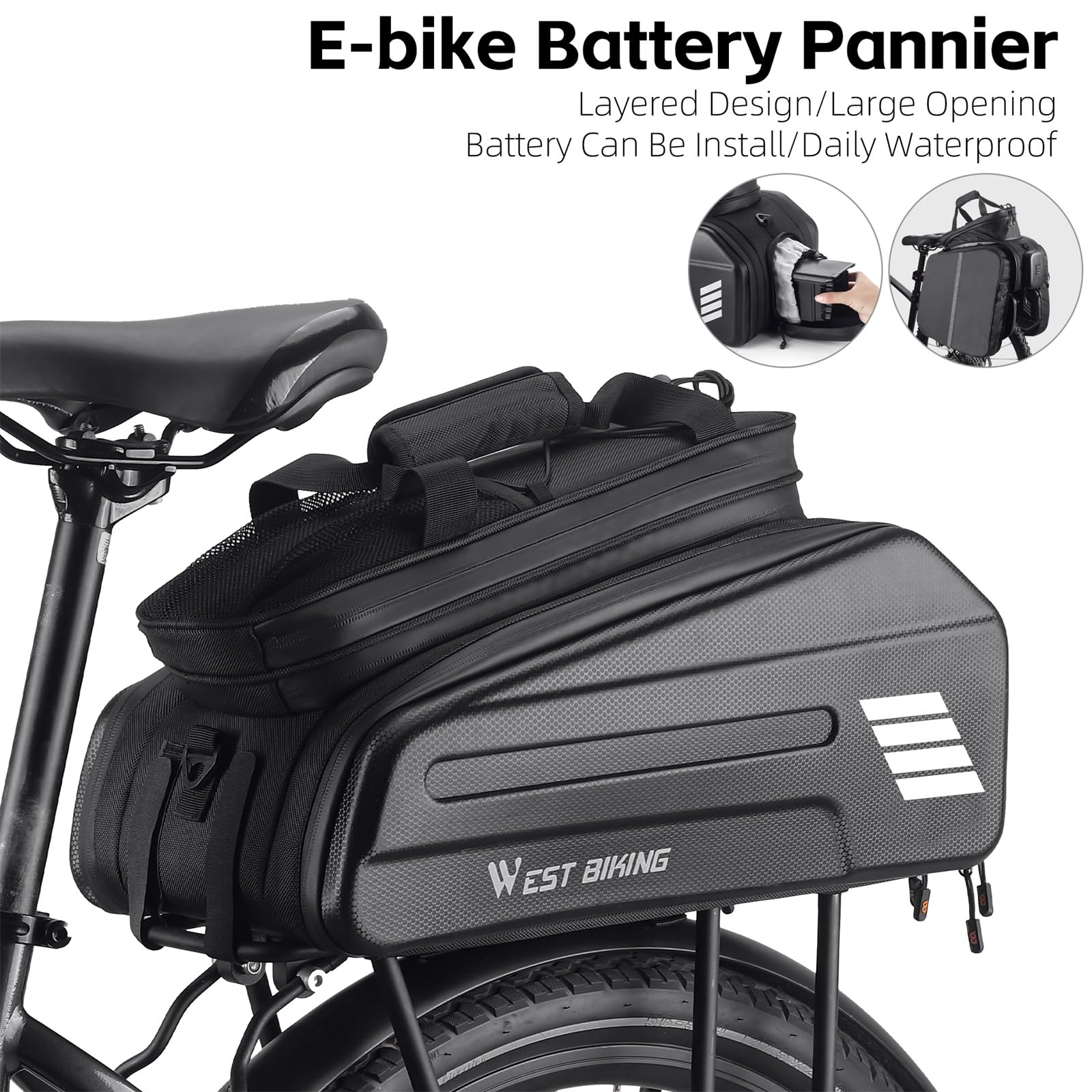 RearSeat Borsa Elettrica Della Bicicletta Batteria Borsa Espandibile Grande Capacità Portabici Rack Sedili Borsa Da Ciclismo Impermeabile