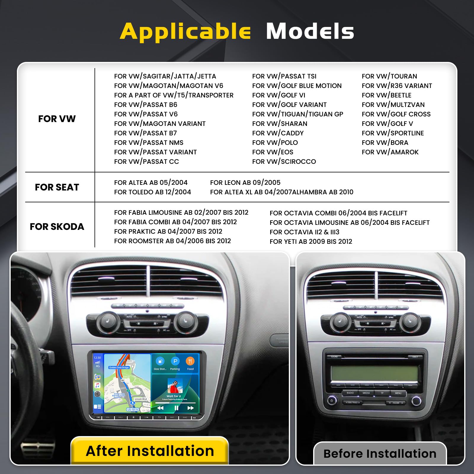 Inefala 4G+64G Android 15 Autoradio per VW Polo Golf Caddy Tiguan Touran Passat Seat, 9 Pollici Schermo Stereo Auto Bluetooth con Wireless CarPlay e Android Auto GPS WiFi RDS/FM SWC MIC Retrocamera