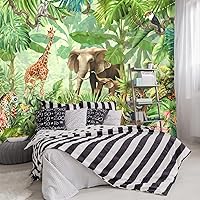 Vista 6 de Papel tapiz de tela de hoja de palma botánica tropical para sala de estar, dormitorio, baño, planta de selva tropical, mural de pared de selva