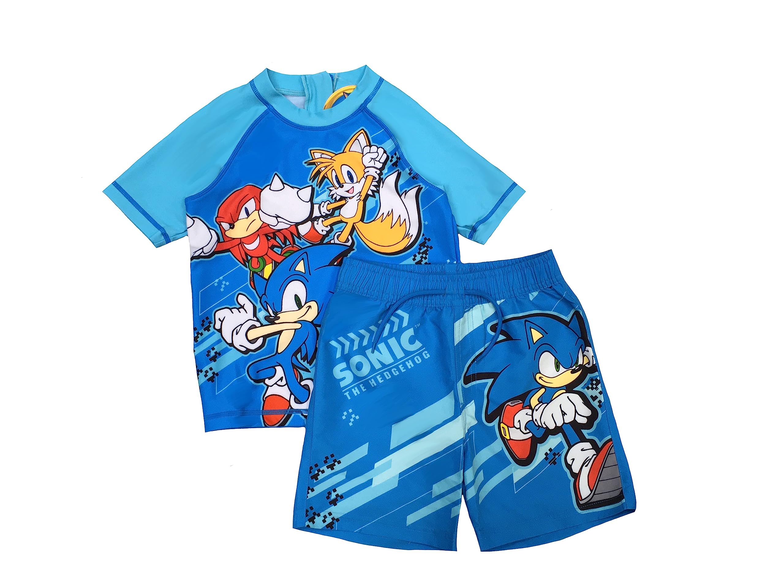 Sonic The Hedgehog, 2-częściowy zestaw kąpielowy dla chłopców, koszulka z krótkim rękawem i szorty, niebieski, wiek 2-12 lat