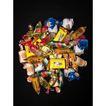 Mix of 7 different Russian chocolates confectionery - typical variation of various chocolates - authentic confection with cho