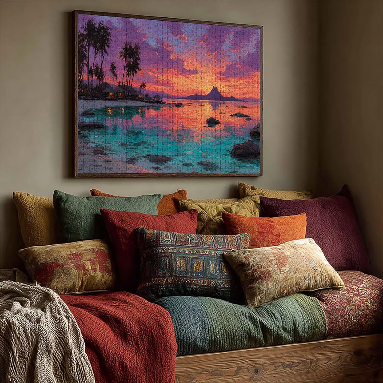 Drewniane puzzle z widokiem na morze, 99 x 71 cm, puzzle o zachodzie słońca, 2000 elementów dla dorosłych, z pudełkiem, łatwe do odróżnienia, edukacyjna wymagająca gra, letnia dekoracja, piękne