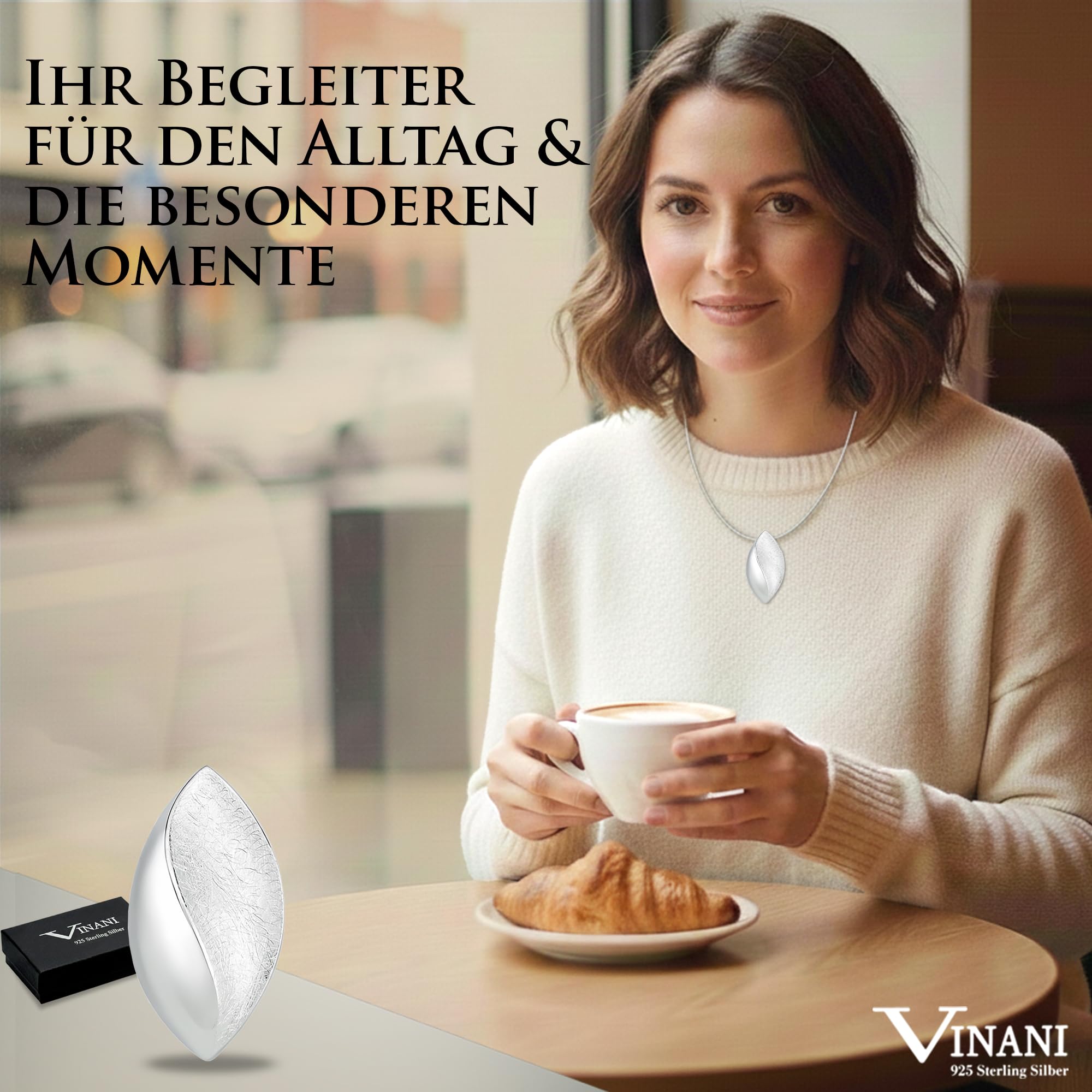 Vinani Design Anhänger Mandel Auge elegant geschwungen gebürstet glänzend Sterling Silber 925 Linse 2ARA-EZ