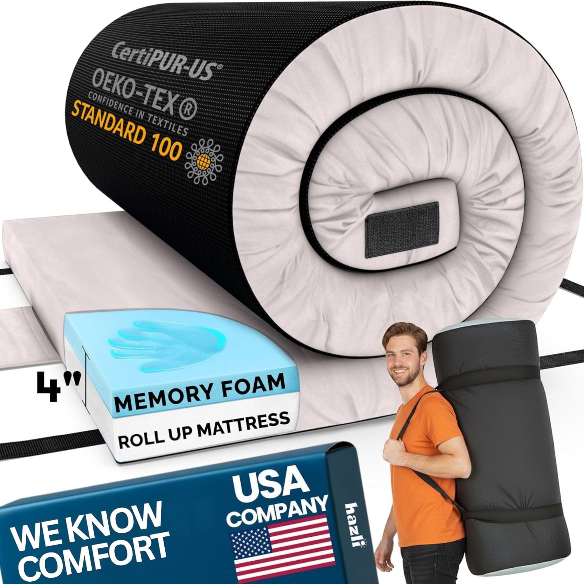 Hazli Matrix AirCell Memory Foam Camping Mattress Pad - CertiPUR-US Roll Up Mattress for Adults - Portable Foam