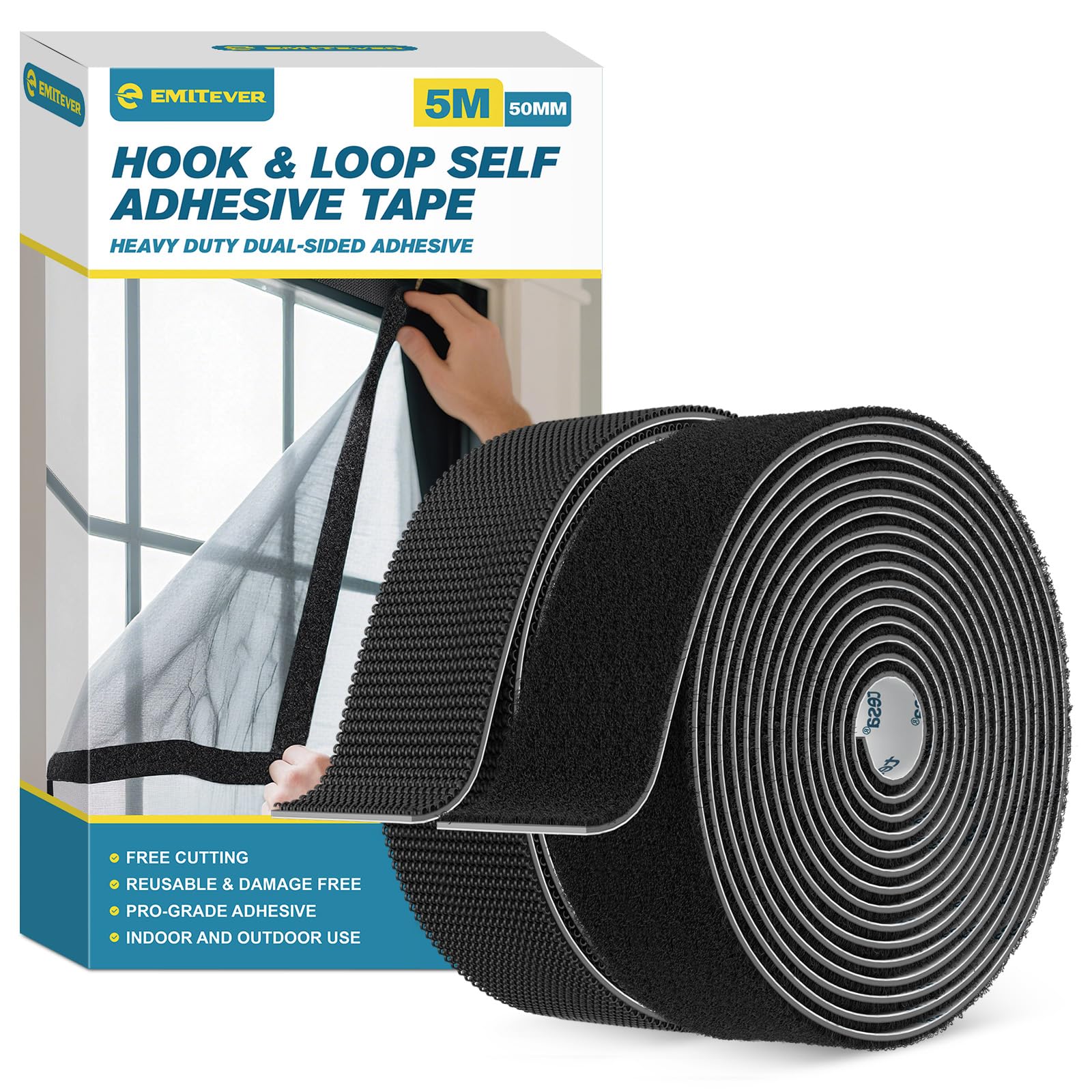 EMITEVER Klettband Selbstklebend Extra Stark- Klettverschluss Selbstklebend Heavy Duty-Doppelseitiges Vielseitig einsetzbar Tape für Innen & Außen DIY, Organisation