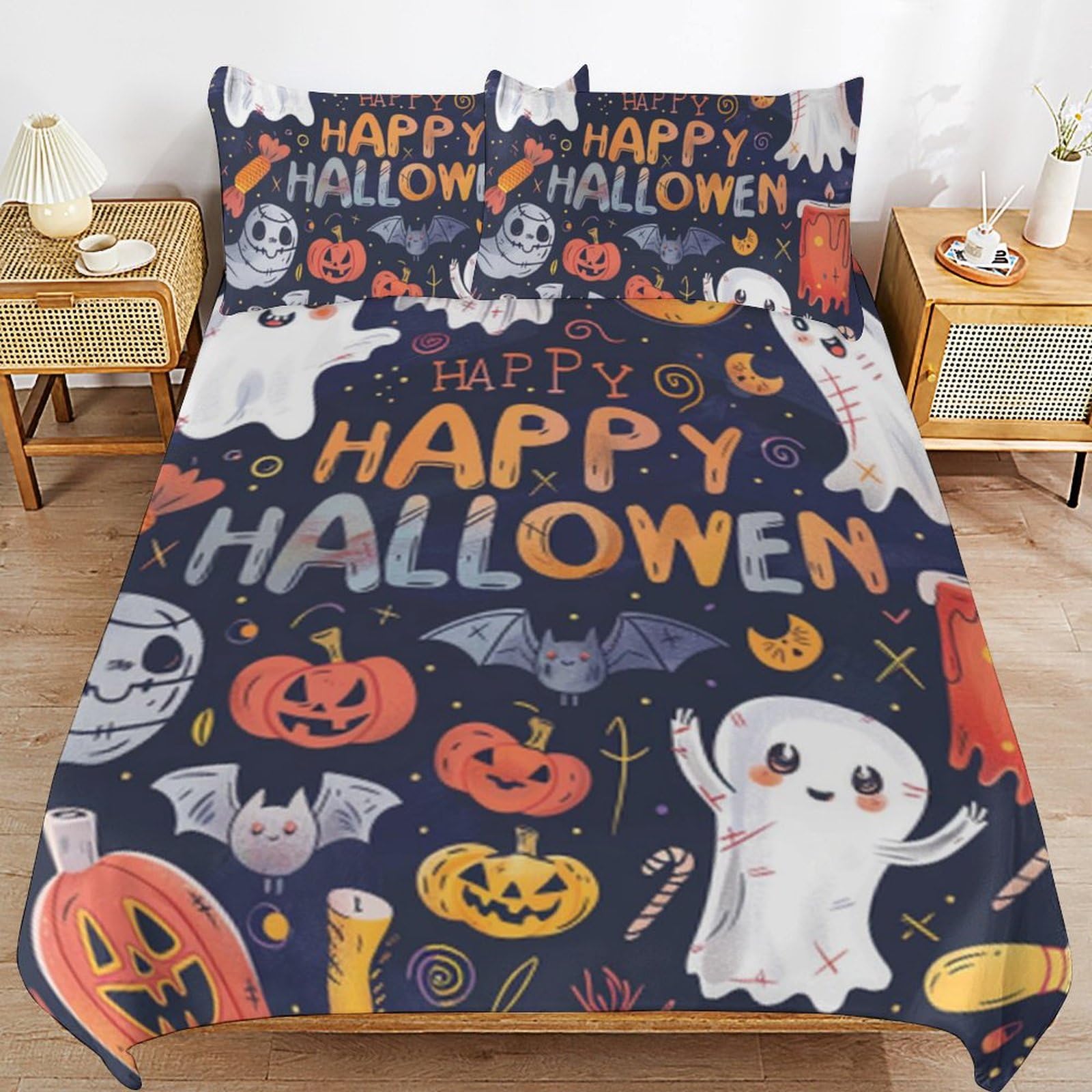 Parure de lit 3D citrouille anti-plis pour éviter le repassage de la chambre d'Halloween