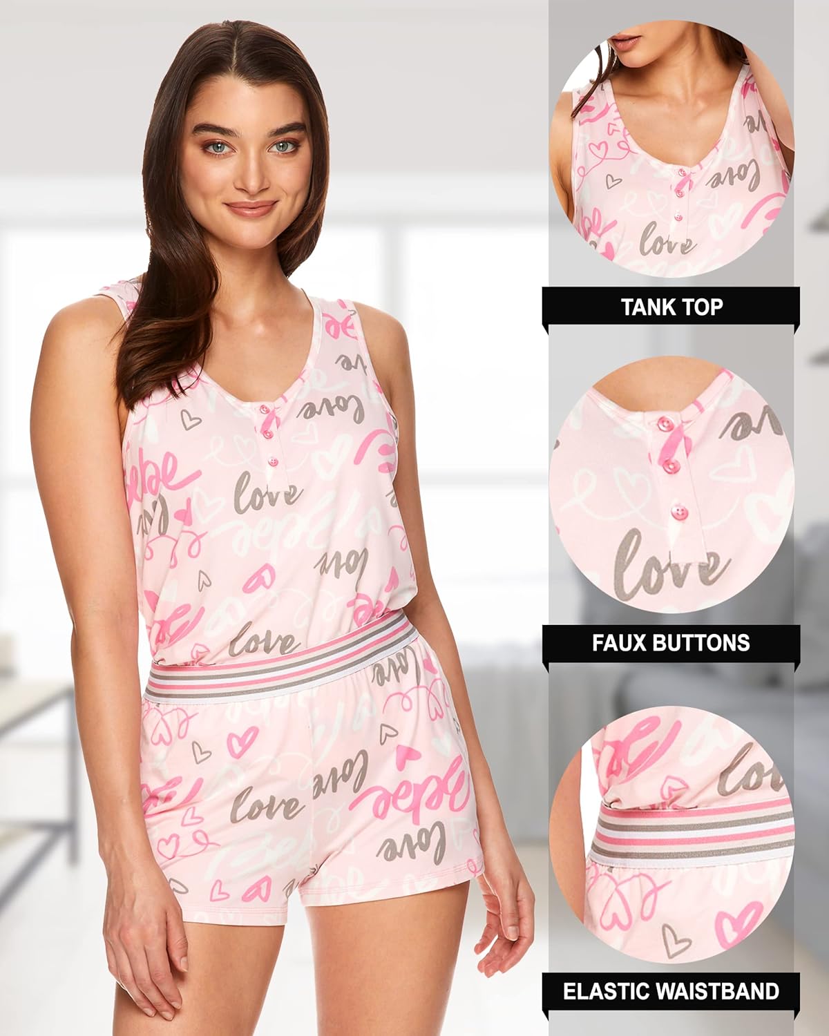 bebe Womens 2 Piece Pajama Set Bold Print Tank Top and Pajama Shorts Lounge Sleep Set - Image 2