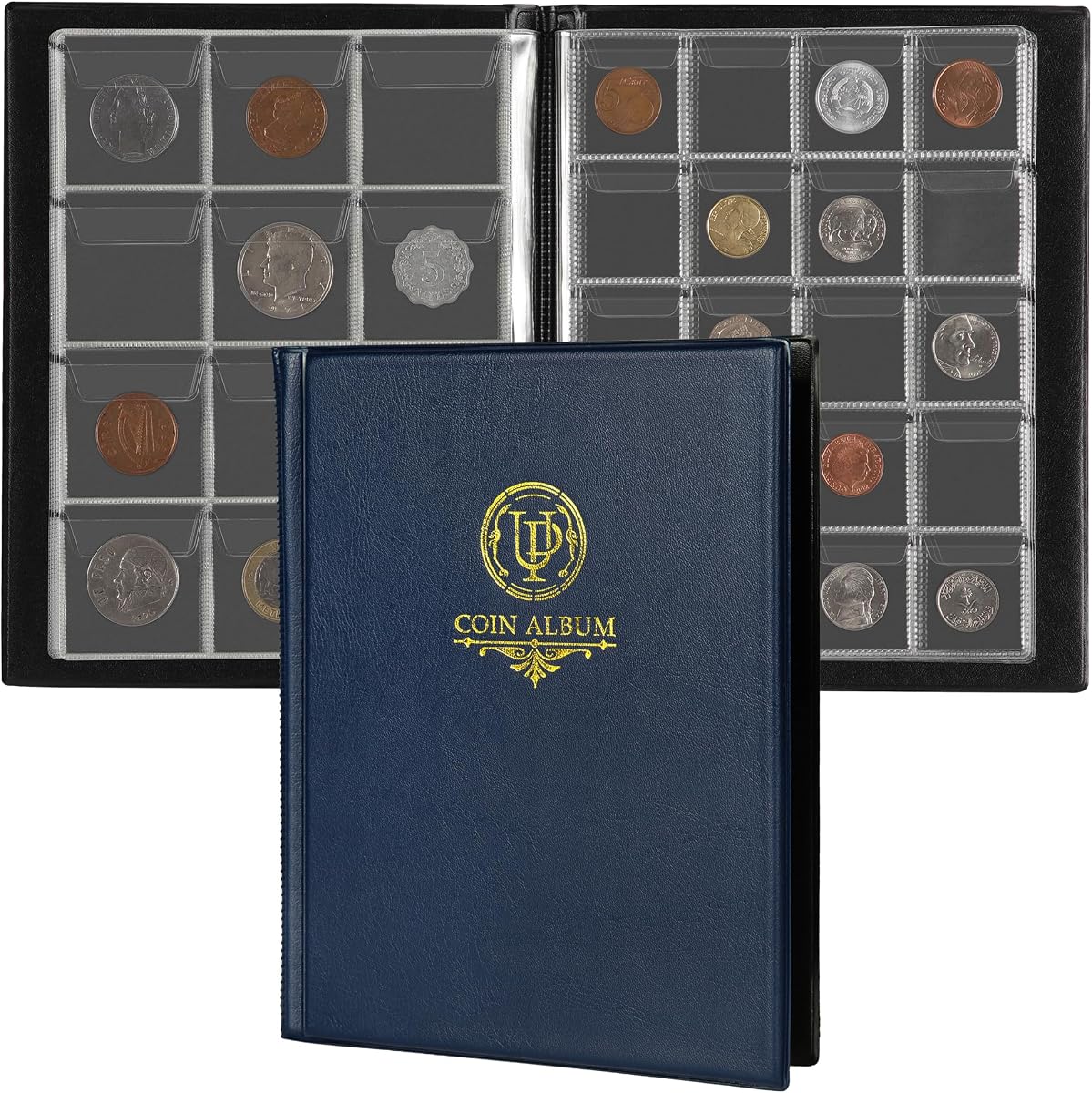 160 Pockets Coin Album - 10 Sheets Mixed Sizes Coin Holder, Blue