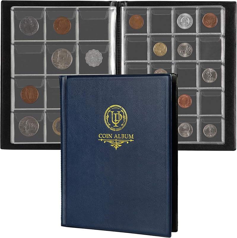 160 Pockets Coin Album - 10 Sheets Mixed Sizes Coin Holder, Blue