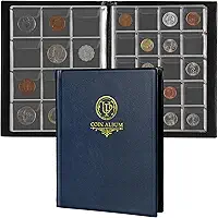 Álbum de moedas de 160 bolsos - 10 folhas de tamanhos mistos porta-moedas 45 x 43/33 x 33 mm grade de coleção para libras centavos (azul) CS48160BL
