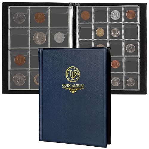 CS48160BL - Álbum de monedas con 160 bolsillos, 10 hojas de tamaños mixtos, 45 x 43/33 x 33 mm, cuadrícula de recogida para libras y peniques (azul)