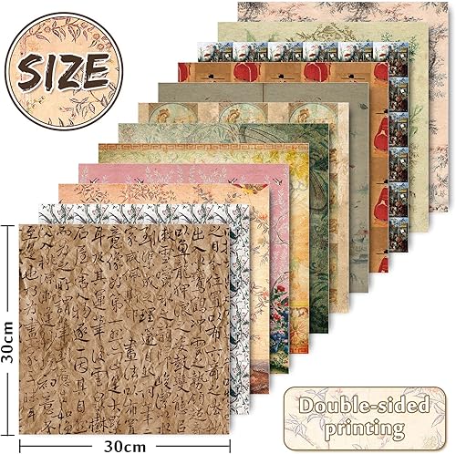 Miniatura 2 de Whaline 24 piezas de papel chinoiserie, 12 diseños, doble cara, 11.8 x 11.8 in, brillante, cuadrado, perfecto para manualidades y álbumes de recortes